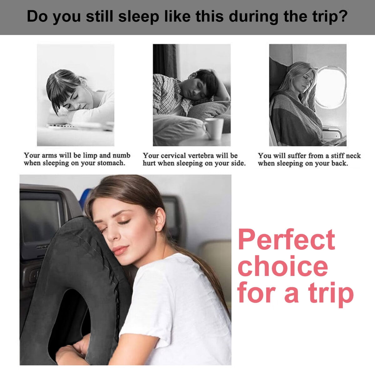 1pc Inflatable Air Cushion Travel Pillow Headrest Chin Support Cushions for Airplane  Plane Office Rest Neck Nap Pillows