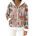 thumbnail image 2 of Women's Casual Fashion Long-Sleeve Zip-Up Fleece Hooded Cardigan with Christmas Print, Cozy and Warm for Winter Season,Light pink,S, 2 of 5
