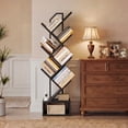 thumbnail image 3 of Casacomoda 6-Tier Tree Bookshelf for Corner & Small Space — Narrow Steel & Wood Bookcase, Tall Floor Standing Book Organizer Shelf with Storage Cabinet, Home Decor for Living Room, Bedroom, Black, 3 of 8