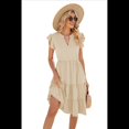 thumbnail image 3 of Vestido de Verano para Mujer, Cuello en V, Mangas con Volantes, Midi, Color Albaricoque XL, 3 of 6