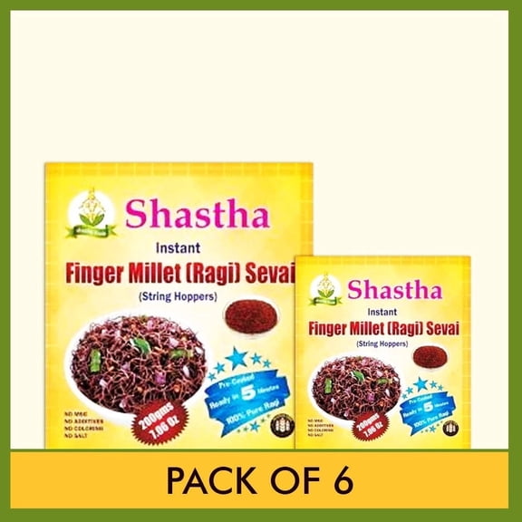 Shastha Foods Finger Millet Ragi Sevai Edible Seed Strands, 200g (pack of 6), Has Natural Flavor, Gluten-Free