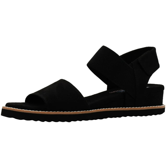 Sandalia Skechers BOBS Desert Kiss de espuma viscoelástica negra para mujer