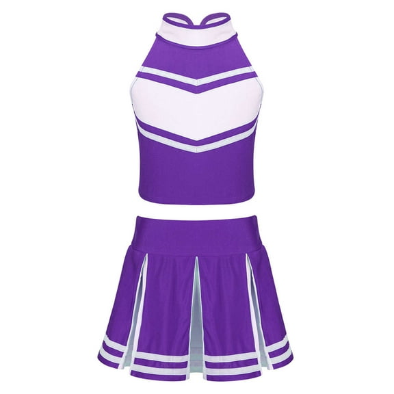 LiiYii Girls Cheerleading Stage Outfit Sleeveless Zippered Tops with Pleated Skirt Set for School Party Purple 6