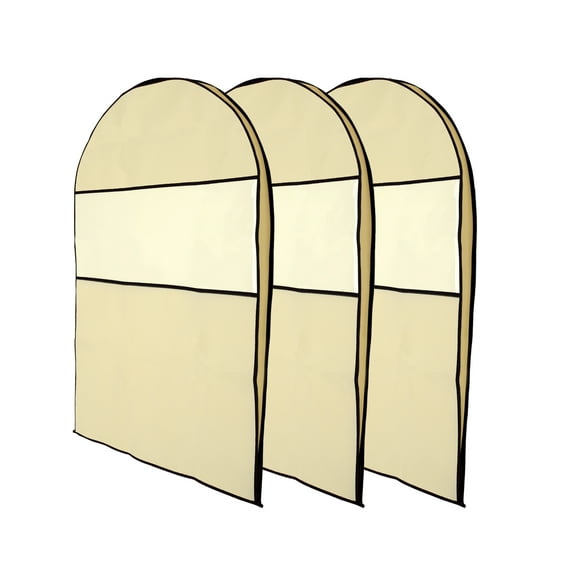 Unique Bargains 3 Pcs Dustproof Perspective Garment Bag for Closet Beige 31.5"x23.62"