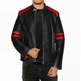 thumbnail image 3 of NomiLeather black leather jacket | mens leather jacket and genuine leather jacket men (Black With Red Strip ) X-Large, 3 of 7