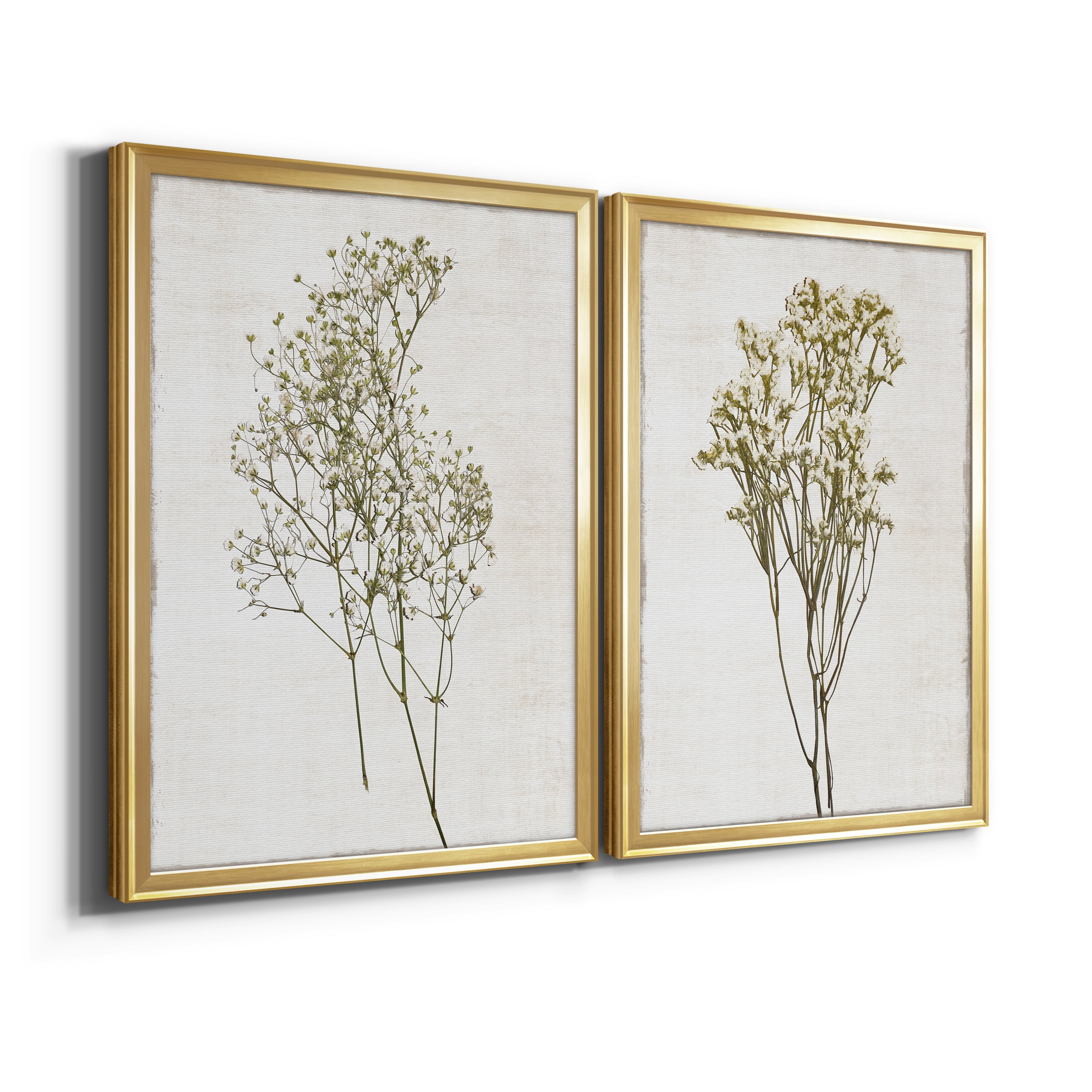 2 Piece Set Farmhouse Pressed Flower I Premium Framed Canvas - Ready to Hang - 22.5 x 30.5 Each - Gold Frame