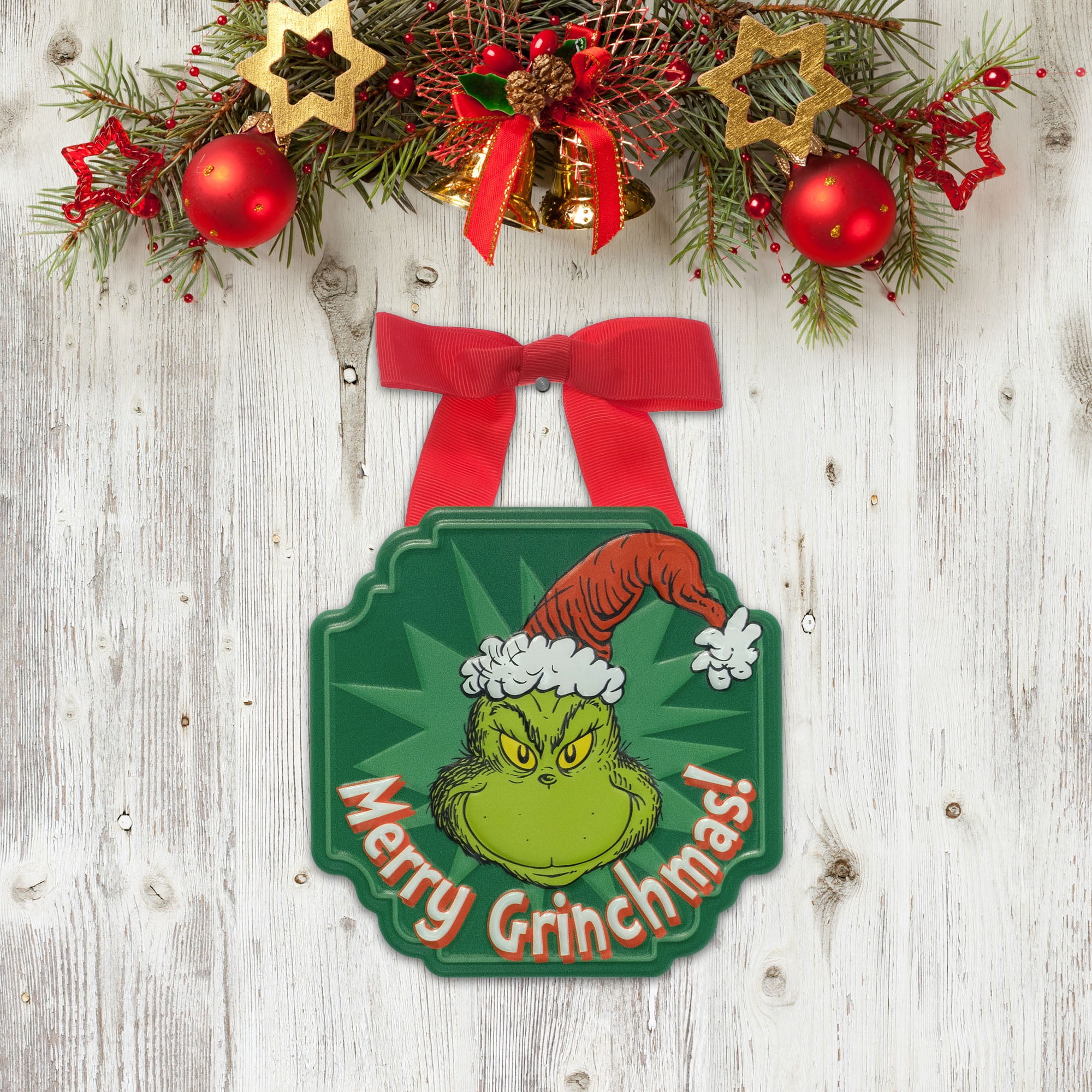 Grinch Mini Metal Hanging Sign 5-6 Inch - Merry Grinchmas