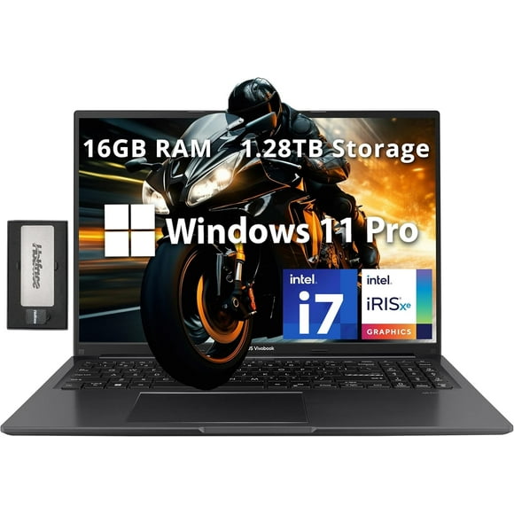 ASUS Vivobook 16" WUXGA Laptop, Intel i7-1355U, 16GB RAM, 1.28TB Storage(1TB SSD+288GB Docking Station Set), Intel Iris Xe Graphics, 720p HD Camera, WiFi 5, Number Pad, Windows 11 Pro, Black