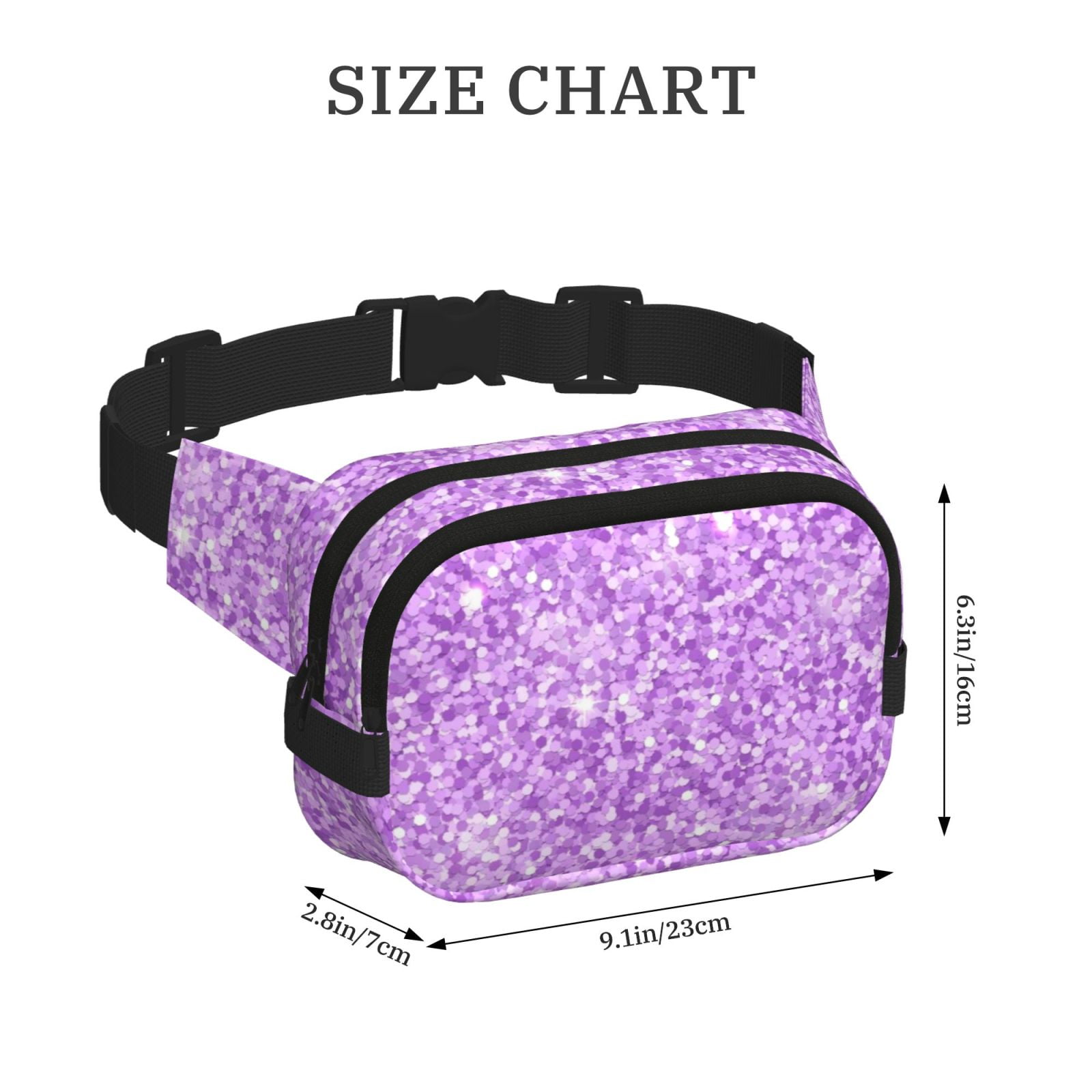 Picia Lilac Glittering Print Square Double-Layer Waist Bag Mini Adjustable Waist Belt Bag Exercise Running Travel Hiking