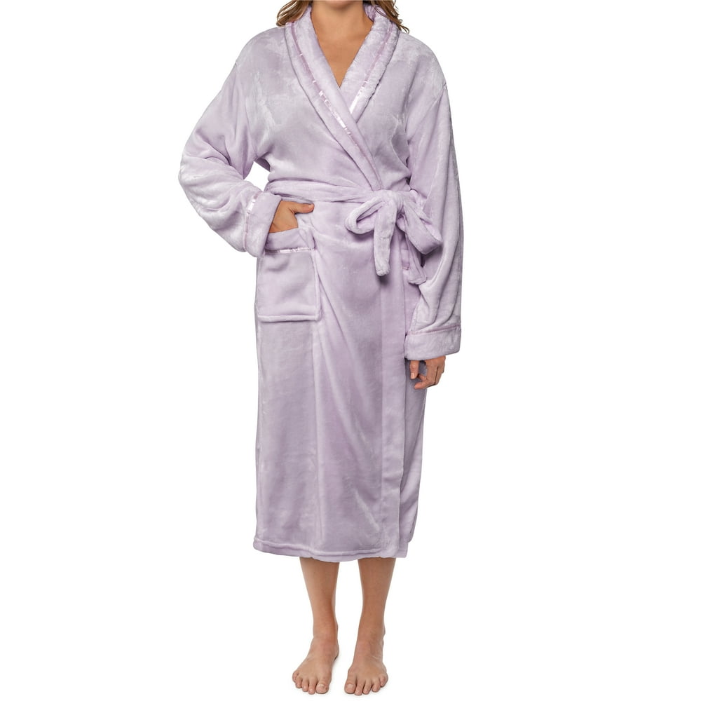 Pavilia PAVILIA Premium Womens Fleece Robe, Satin Trim, Soft Plush