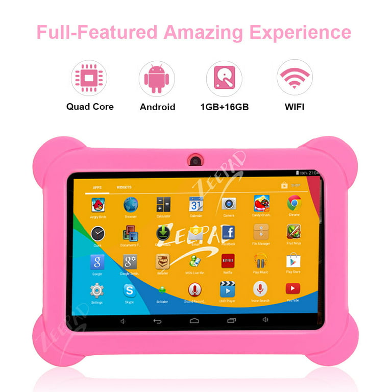 7inch Kids Android Tablet 16GB Hard Drive 1GB RAM Wi-Fi Camera Bluetooth  Play Store Apps Games with Gel Case 