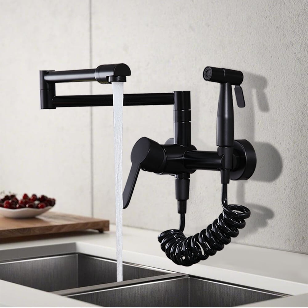 Kitchen Faucet Dual Handles With Bidet Sprayer Or Hand Shower Black Wall Mounte 