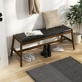 thumbnail image 2 of Costway 2 PCS 50" Long Solid Wood Dining Bench with Faux Leather Padded Seat Rubber Wood Frame, 2 of 10