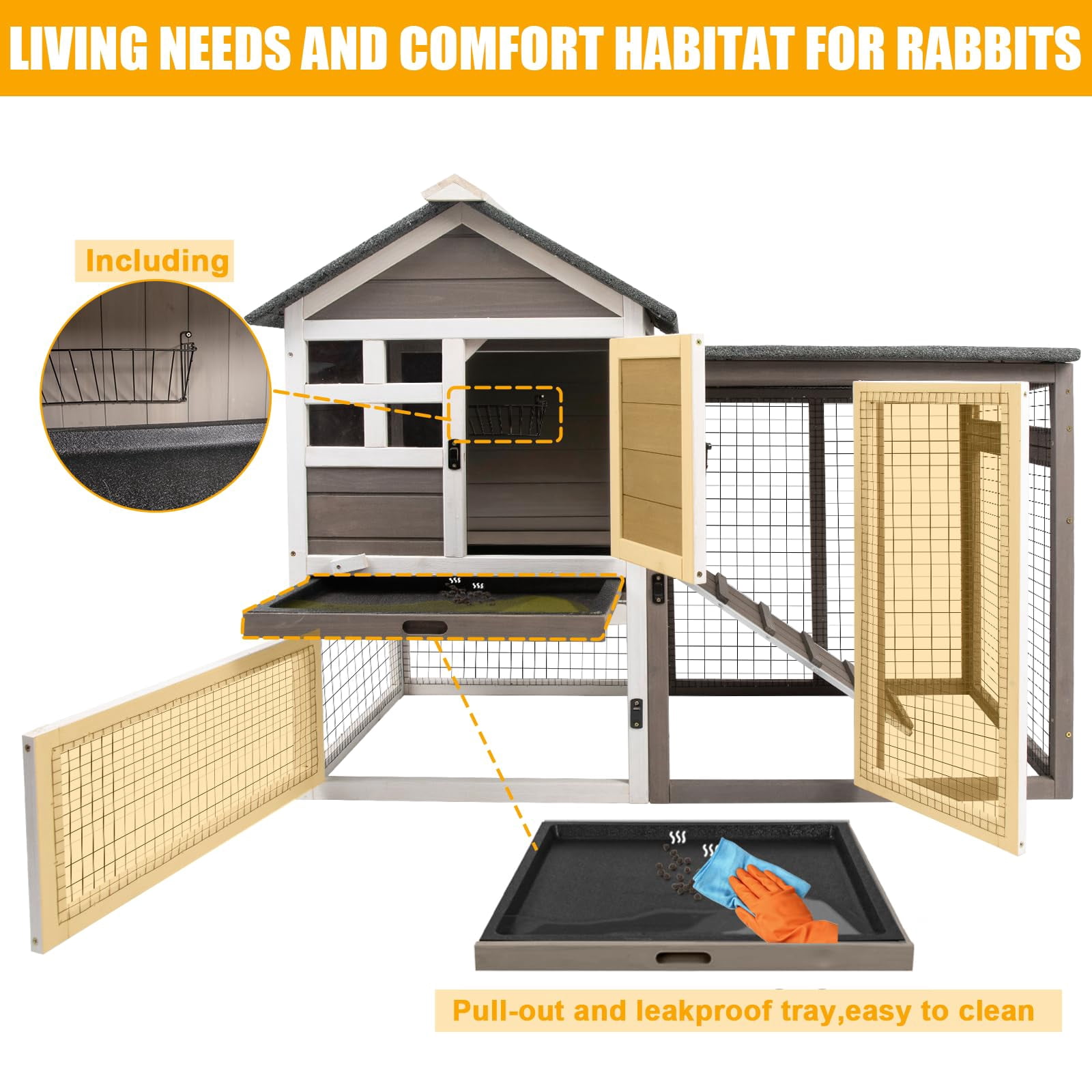 Luku Rabbit & Chicken Cage Two-Story Pet House, Waterproof Indoor/Outdoor Hutch with Wooden Ramp, Secure Wire Mesh, Accessories Included, Spacious Bunny & Poultry Habitat