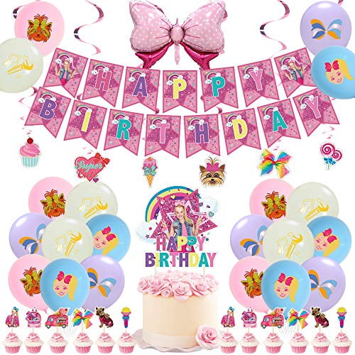 JOJO Birthday Party Decorations, JOJO Theme Party Supplies Birthday Decorations for Boys Girls with Happy Birthday Banner, Cake Topper,Cupcake Toppers, Banner, Balloons, Swirls Decorations JOJO Birthday Party Decorations, JOJO Theme Party Supplies Birthday Decorations for Boys Girls with Happy Birthday Banner, Cake Topper,Cupcake Toppers, Banner, Balloons, Swirls Decorations