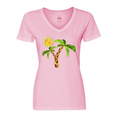 Inktastic Palm Trees with Cute Smiling Sun Women's V-Neck T-Shirt
