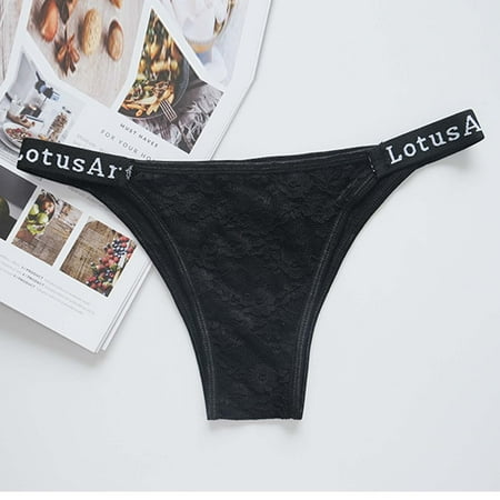 

DENGDENG Thong Underwear Women Sexy No Show G String Sexy Low Rise Lace Briefs Black 2X