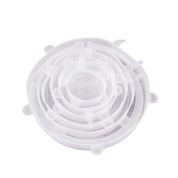 Graflsoa Ensemble de 6 Couvercles Alimentaires en Silicone Extensibles pour la Fraîcheur, Micro-Ondes et Congélateur Sûrs, Blanc Transparent, Essentiels de Cuisine Multi-Tailles