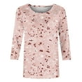 thumbnail image 4 of Cyber of Monday under 10.00 LYXSSBYX Womens Tops 3/134 Sleeve Clearance Women's Fashion Printed T-Shirt Mid-length 3/4 Sleeves Blouse Round Neck Casual Tops, 4 of 5