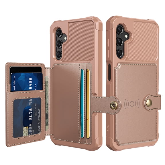 for Samsung Galaxy S25 FE Case with Credit Card Holder, Magnetic Back Flip Case PU Leather Wallet Cover for Women Men, Shockproof Rugged Protective Case for Samsung Galaxy S25 FE, Rosegold