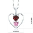 thumbnail image 2 of Gem Stone King 925 Sterling Silver Red Garnet Pink Moissanite and White Diamond Pendant Necklace for Women (0.86 Cttw, Gemstone January Birthstone, Heart 5MM and 4MM, with 18 inch Silver Chain), 2 of 3