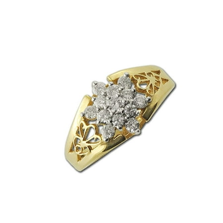 

Diamond Floral Anniversary Ring (SI2-I1 G-H) with Side Gallery Work 0.50 ct tw 14K Yellow Gold.size 5.5