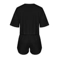 thumbnail image 6 of Jamicy Women's Pajamas Set Solid Color Casual Sleepwear Tee Shirts and Shorts Side Slit Crewneck Loungewear Two-Piece Set for Home Wear, 6 of 9