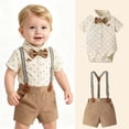 thumbnail image 2 of RMGVDSD Baby Boy Formal Short Set Boys Summer Gentleman Outfit Short Sleeve Dress Shirt Romper Tops + Suspender Shorts Suit 9-12 Months, 2 of 7
