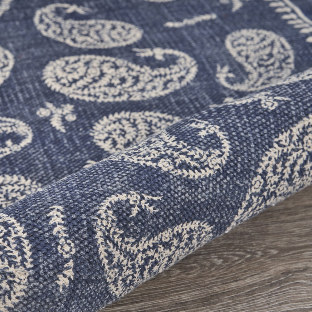 LR Home Global 2 ft. x 6 ft. Bordered Paisley Indigo Blue Runner Rug