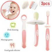 AMERTEER 3Pcs Baby Toothbrush Set, Baby Tongue Cleaner Oral Care Set Dental Care for 0-36 Month Baby, BPA Free