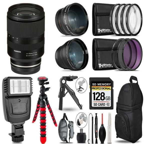Tamron 17-70mm f/2.8 Di III-A VC RXD Lens for Sony E  3 Lens Kit   Slave Flash   Tripod - 128GB Accessory Bundle