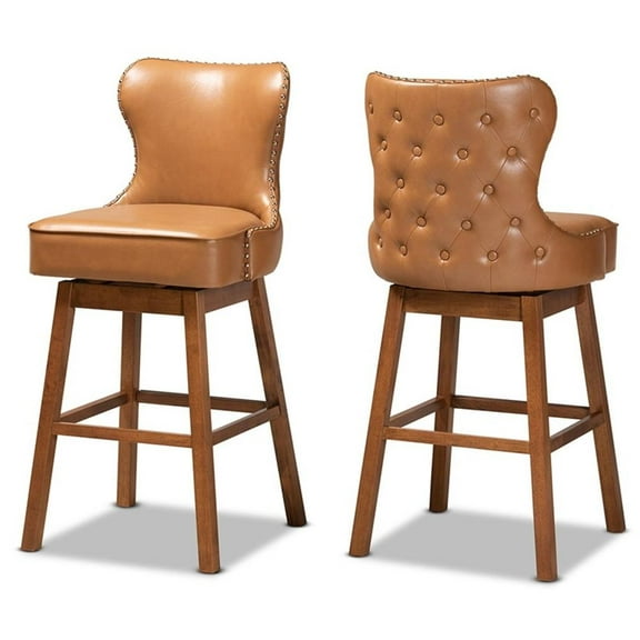 Bowery Hill Tan Brown Finished Wood 2-Piece Swivel Bar Stool Set