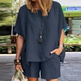 thumbnail image 2 of Admvng 2 Piece Sets For Women Casual Summer Round Neck Short Sleeve Tops And Shorts Two Set Suit S-2XL, 2 of 6