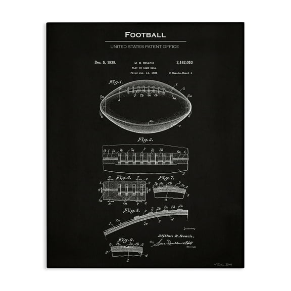 Stupell Industries Detailed Football Blueprint Sports Painting Gallery Wrapped Canvas Art Print Wall Art, 16 x 20