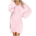 thumbnail image 2 of DailyTrove Womens V-Neck Long Sleeve Oversized Fuzzy Mid-Calf Polyester Dress - Christmas-Ready Casual Wear for Women, 2 of 5
