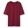 thumbnail image 2 of Itsame Summer Loose T-Shirt for Womens Solid Color Short Sleeved Tops Solid Color Round Neck Blouses Wine Size L, 2 of 3
