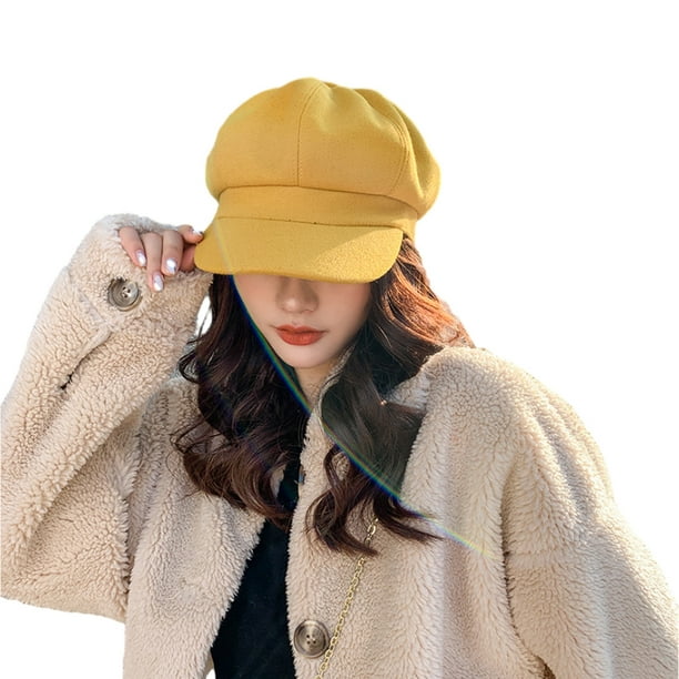 Gorra de repartidor de periódicos para mujer, de mezcla de lana, estilo retro, de color sólido, a la moda, estilo Gatsby, con visera para taxista, para mujer