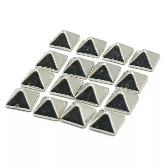 EOEMY 100 Silver Tone Metallic Acrylic Rock Punk Pyramid Spike Studs 9X9mm No Hole