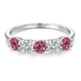 thumbnail image 3 of Gem Stone King 925 Sterling Silver Pink Tourmaline and E - F Lab Grown Diamond Wedding-Bands Ring for Women | 1.29 Cttw | Round 4MM | Gemstone October Birthstone | Size 8, 3 of 6