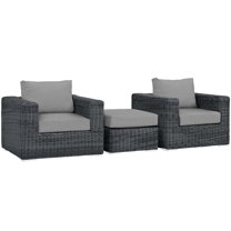 Modern Contemporary Urban Design Outdoor Patio Balcony Garden Furniture Lounge Sectional Sofa Set, Sunbrella Rattan Wicker, Grey Gray