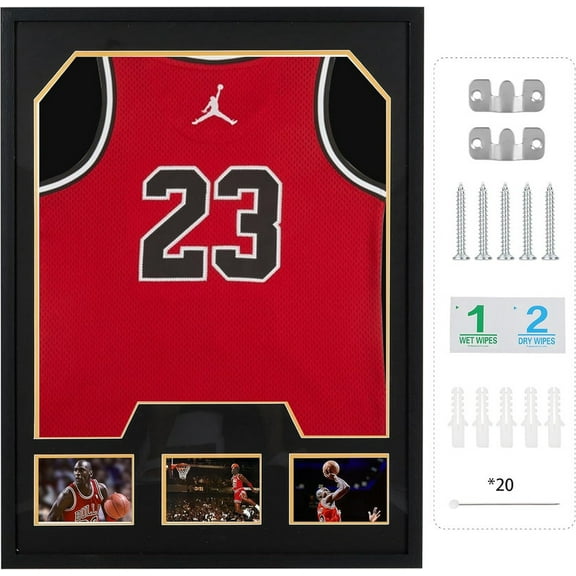 Jersey Display Frame with Picture Slots, T-Shirt Shadow Box for Soccer, Football, Basketball & Baseball Collectibles (1 Pack)
