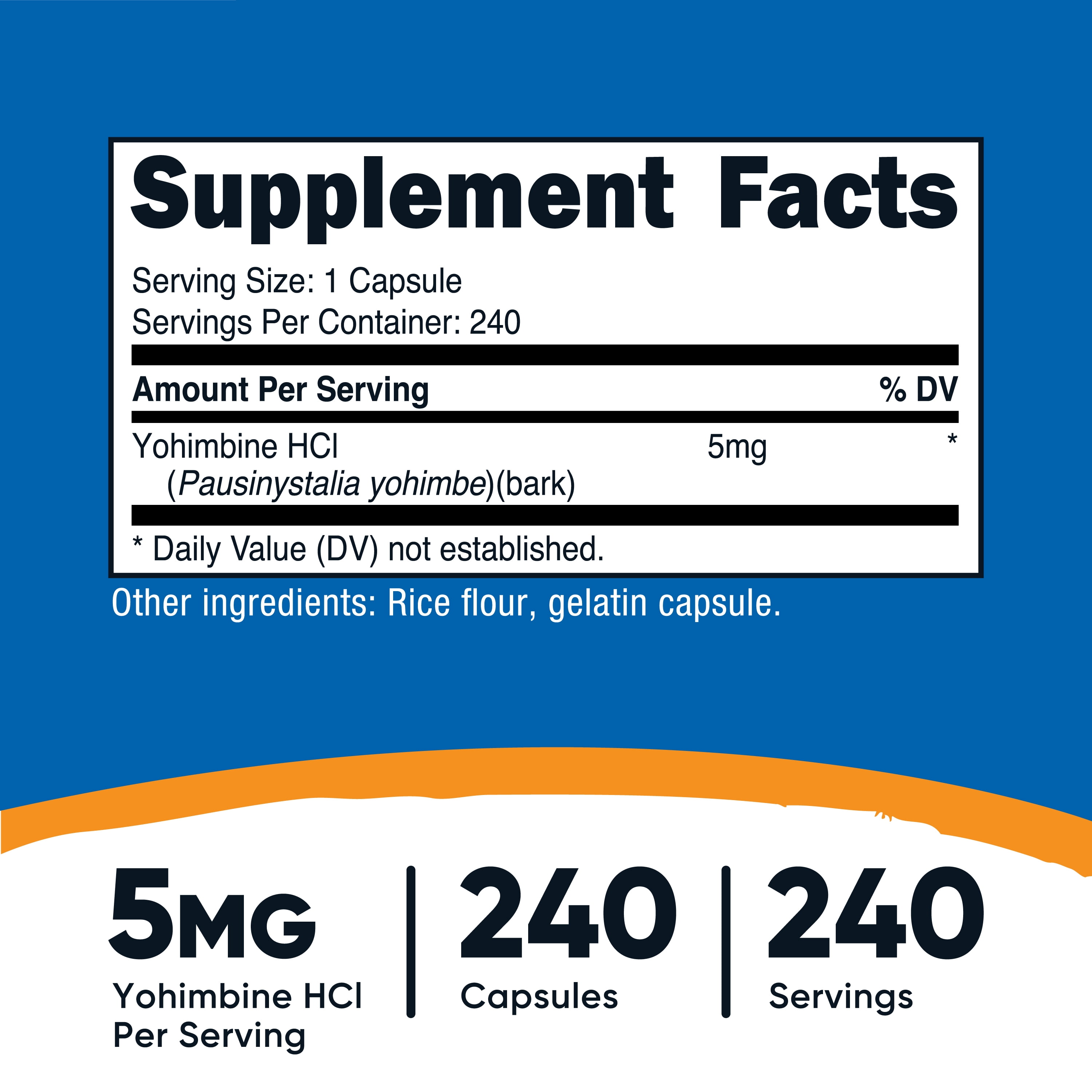 Nutricost Yohimbine HCl 5mg, 240 Capsules Extra Strength - Gluten Free & Non-GMO Supplement
