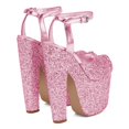 thumbnail image 3 of XYD Women Peep Toe Cutout Chunky High Heels Ankle Buckle Strap Platform Ruched Sandals Sexy Prom Evening Shoes Size 7 Pink, 3 of 4