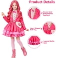 thumbnail image 4 of Pink Princess Cosplay Costume Set, Long Sleeve Jacket and Heart Print Dress, 5-Piece Royal Outfit for Halloween and Birthday Party, 4 of 6