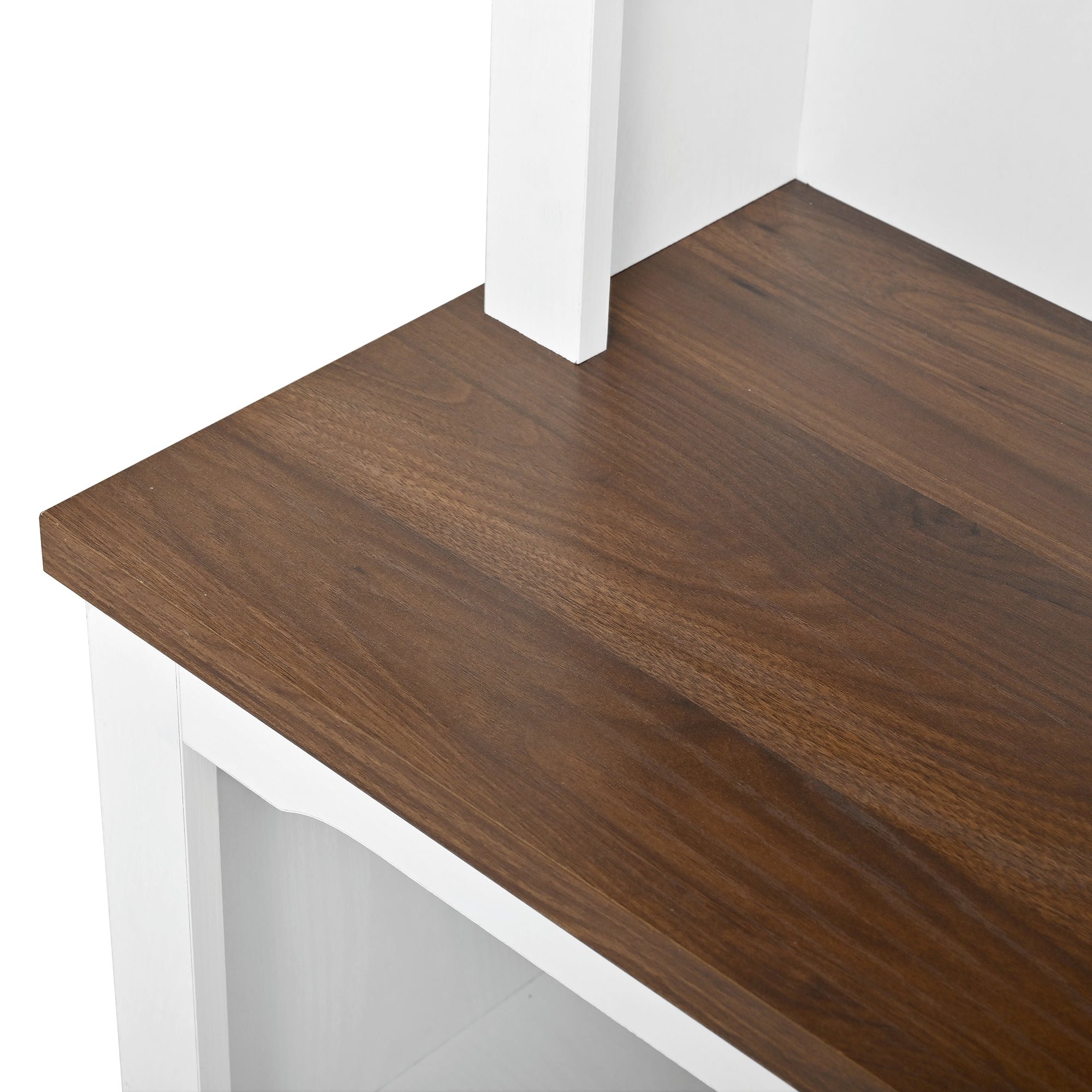 Homy Casa 66 Inch 2 Piece Storage Cabinet Set with Open Shelves and Walnut Top for Living Room White