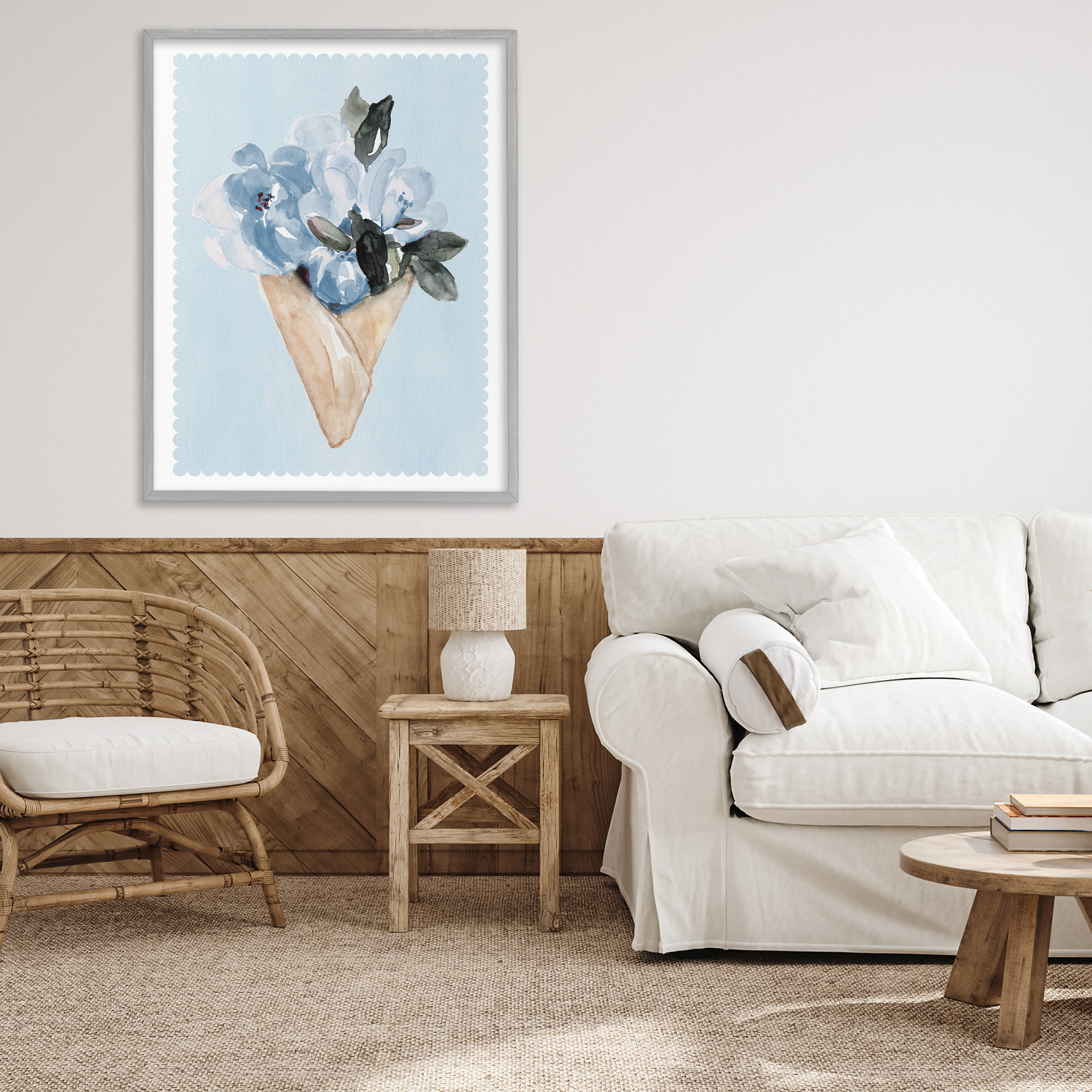 Stupell Industries Blue Flower Gift Bouquet Gray Framed Giclee Art, design by Elizabeth Medley
