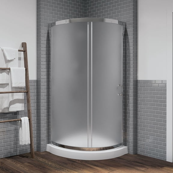 Ove Decors Breeze 34 in x 34 in x 77 in H Curved Corner Shower with Frosted Glass & Shower Base and Chrome Hardware