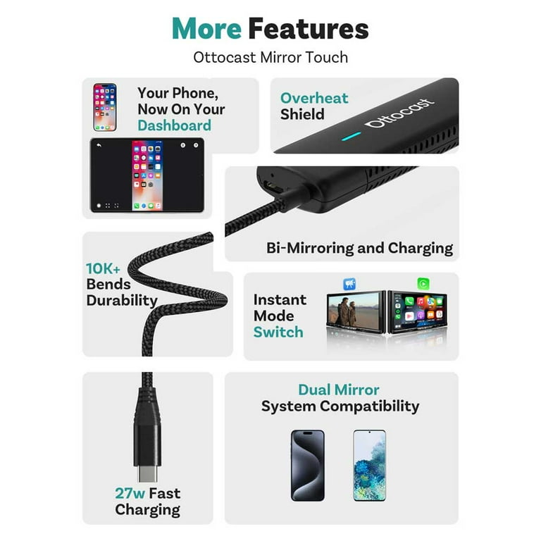 OTTOCAST Mirror Touch Bi-Mirroring Wireless CarPlay Adapter