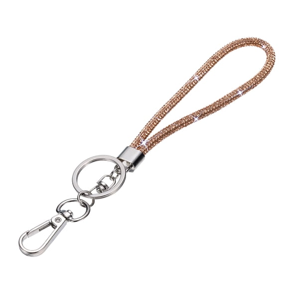 Uxcell Bling Lanyard, 8"/21cm Rhinestone Crystal Lanyard Chain Diamond Wrist Strap Keychain with Metal Clasp & Keyring for Office ID Card Badge Keys Women, Champagne