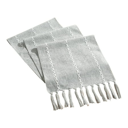 

Embroidered Polyester Table Runner Farmhouse Style Dining Room With Tassels